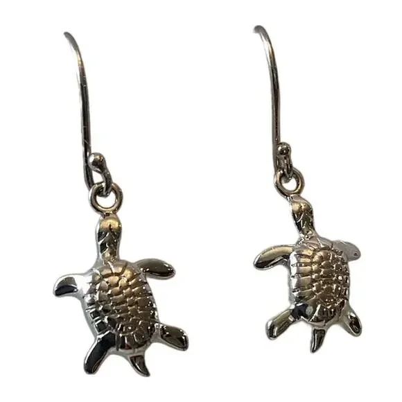 Sea Turtle 1/2 Inch Sterling Silver .925 Dangle Earrings - Picture 9 of 10